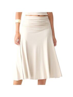 OGL Move Flowy Side Ruched A-Line Midi Skirt Fog Off White Size Large NWT